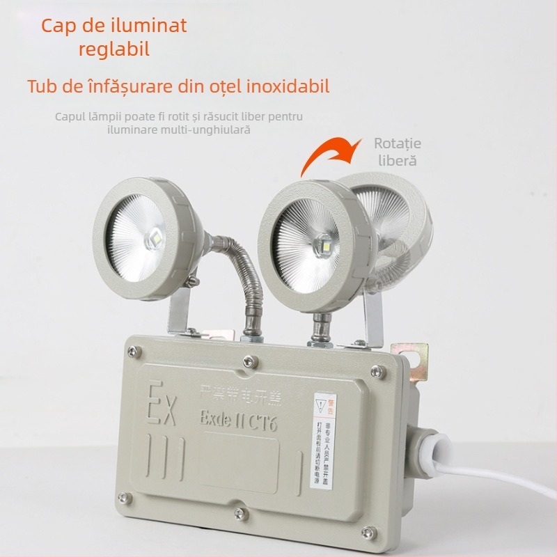 LED antiexplozie cu două brațe, lumină de urgență cu indicator pentru ieșire în siguranță și evacuare, pentru stații de alimentare și depozite