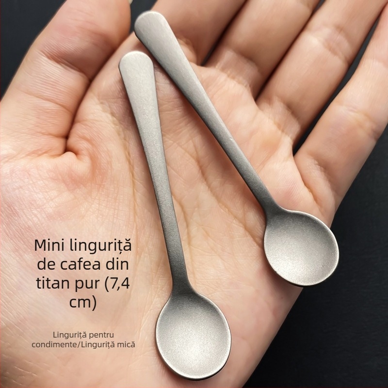Lingură mini din titan pur, 7,4 cm, lingură de desert, lingură de condimente, linguriță de măsurare pentru pulberi medicamentoase