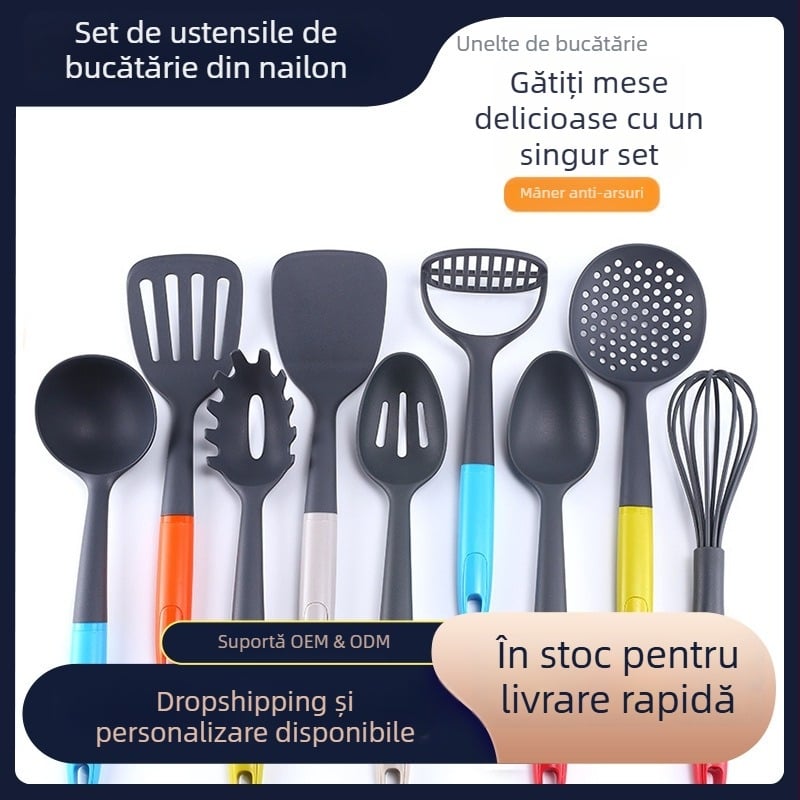 Set de cinci piese din nylon: spatulă și lingură de supă, ustensile de bucătărie multifuncționale, rezistente la temperaturi înalte