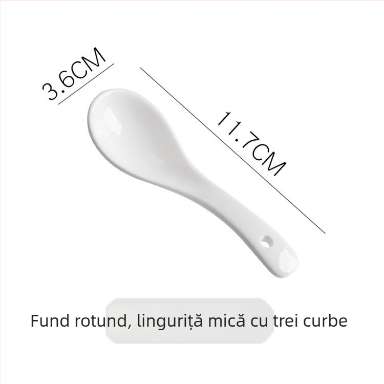 Lingură ceramică pentru copii, cu trei curbe, set cu lingură de supă corespunzătoare, 11,7 cm