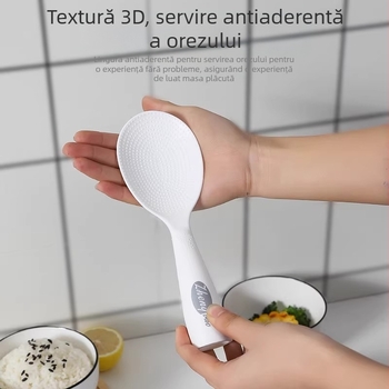 Lingură 3D pentru orez, pentru uz casnic, cu suport vertical, lingură antiaderentă pentru porționarea orezului și spatulă