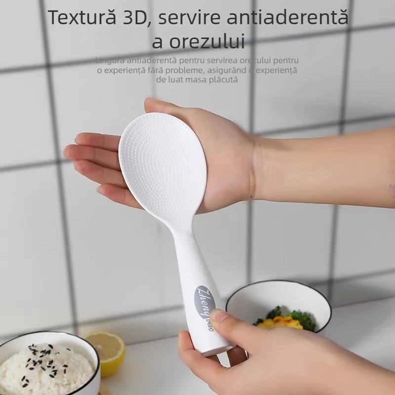 Lingură 3D pentru orez, pentru uz casnic, cu suport vertical, lingură antiaderentă pentru porționarea orezului și spatulă