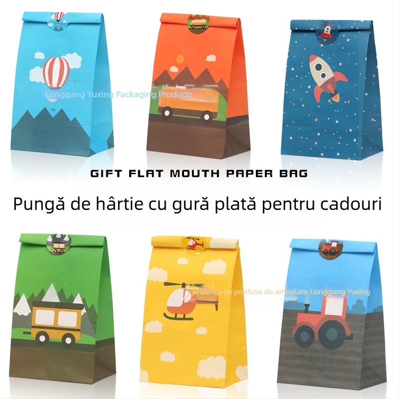 Pungi de cadouri din hârtie Kraft cu desene de mașini și avioane – pentru bomboane și dulciuri la petreceri