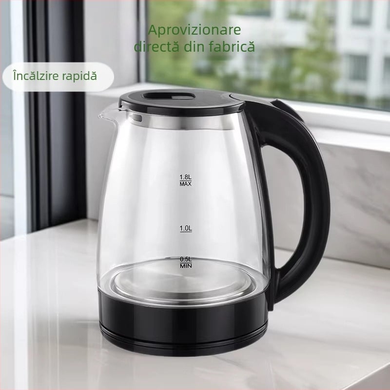 Fierbător electric din sticlă, capacitate mare, multifunctional pentru fierberea apei, infuzie și preparare ceai, 1,5–2 L, oprire automată, potrivit 6 persoane sau mai mult