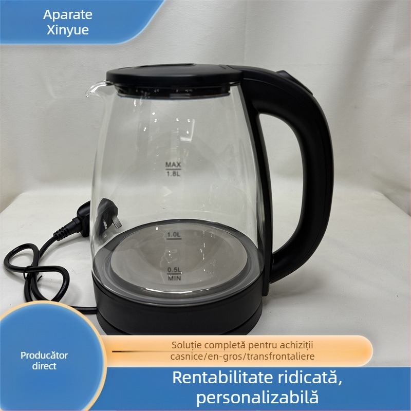 Fierbător electric din sticlă, capacitate mare, multifunctional pentru fierberea apei, infuzie și preparare ceai, 1,5–2 L, oprire automată, potrivit 6 persoane sau mai mult