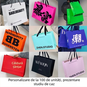 Geantă de cumpărături din carton kraft alb, în stil geantă de mână, personalizabilă cu logo tipărit
