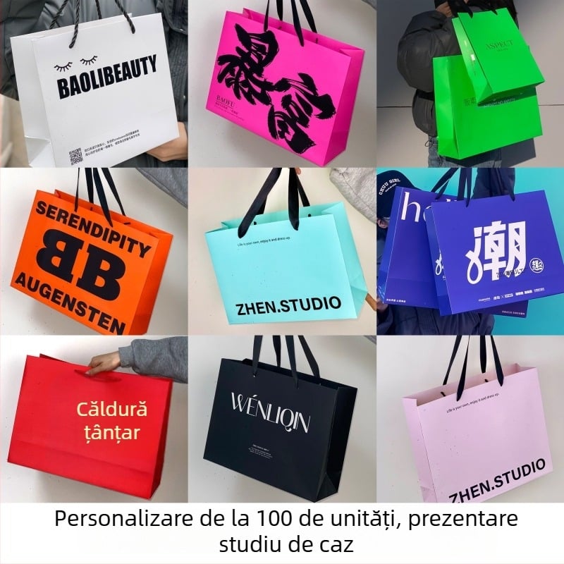 Geantă de cumpărături din carton kraft alb, în stil geantă de mână, personalizabilă cu logo tipărit