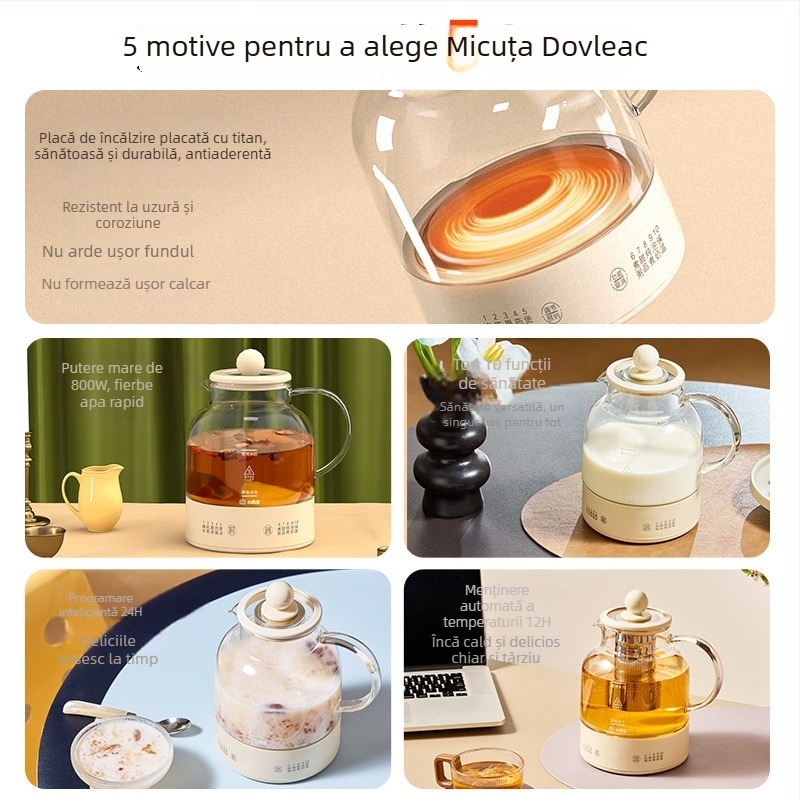 Small Pumpkin ceainic de sănătate din sticlă pentru ceai de plante și fierberea apei, 1 L