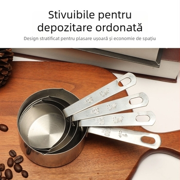 Set din oțel inoxidabil întărit: linguriță de măsurat și cană de măsurat pentru bucătărie, pentru gătit cu vin și condimente, pentru coacere