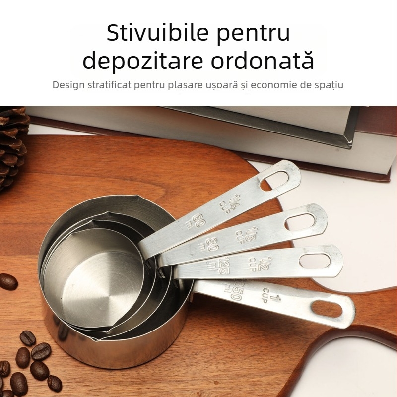 Set din oțel inoxidabil întărit: linguriță de măsurat și cană de măsurat pentru bucătărie, pentru gătit cu vin și condimente, pentru coacere