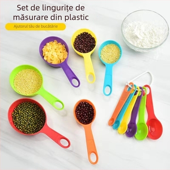 Set de linguri și căni de măsurat pentru cofetărie, cu marcaje gradate și mâner din plastic colorat