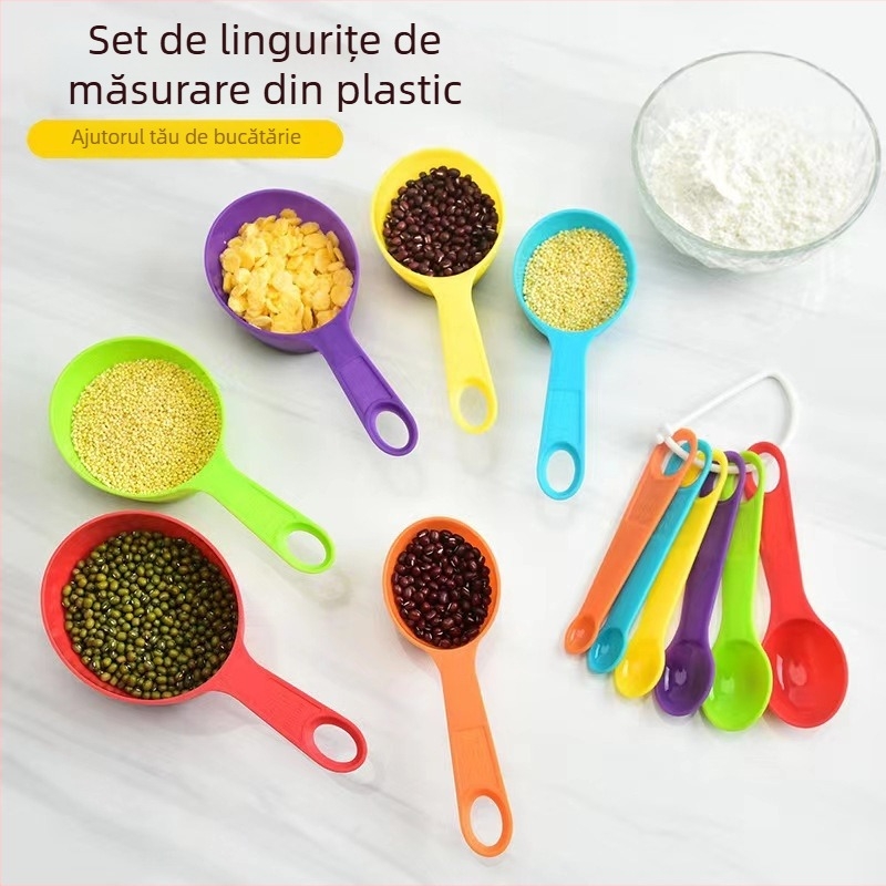 Set de linguri și căni de măsurat pentru cofetărie, cu marcaje gradate și mâner din plastic colorat