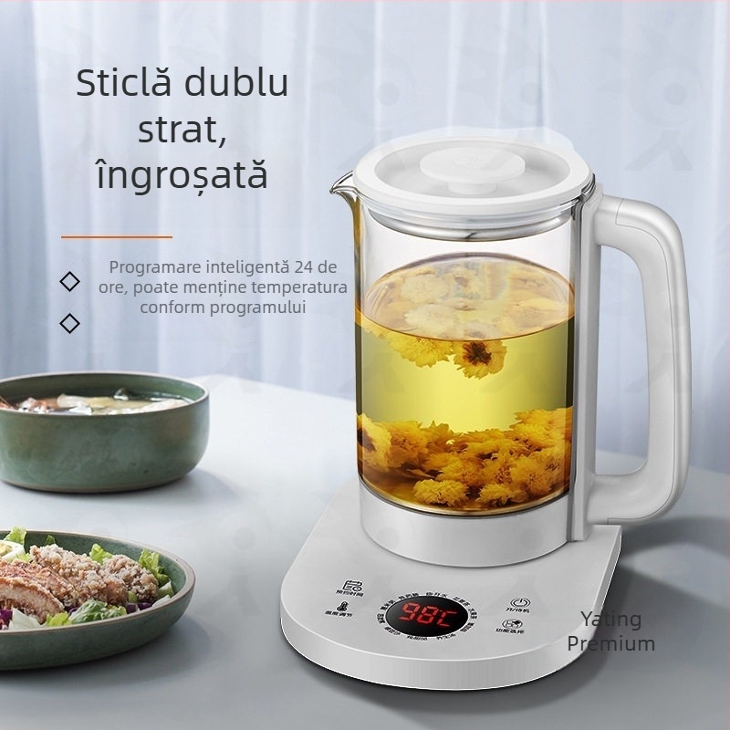 Fierbător electric și aburitor de ceai din sticlă, multifuncțional, 1 L, pentru birou