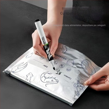 Pungi de conservare cu folie de aluminiu, etanșe, pentru frigider și congelator, compatibile cu cuptorul cu microunde, set 10 bucăți