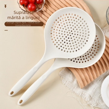 Lingură cu sită mare din silicon, mâner lung, de calitate alimentară, rezistentă la temperaturi înalte, pentru scurgerea pastelor și găluștelor