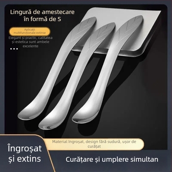 Lingură de amestec în formă S, cu mâner lung, multifuncțională pentru umplerea găluștelor, potrivită pentru coacere, ceai cu lapte, cafea și înghețată.