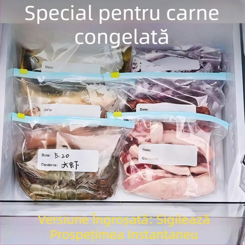 Pungă groasă pentru depozitare alimente, de calitate alimentară, cu fermoar etanș, pentru utilizare casnică, refrigerare și împărțire în porții