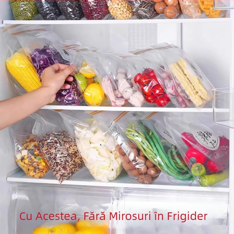Pungă groasă pentru depozitare alimente, de calitate alimentară, cu fermoar etanș, pentru utilizare casnică, refrigerare și împărțire în porții