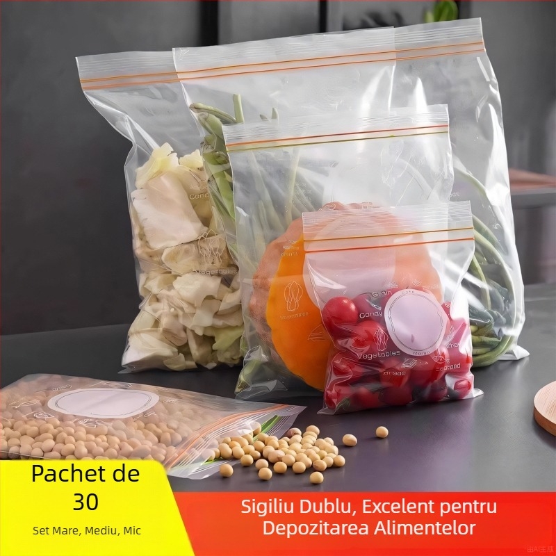 Pungă groasă pentru depozitare alimente, de calitate alimentară, cu fermoar etanș, pentru utilizare casnică, refrigerare și împărțire în porții