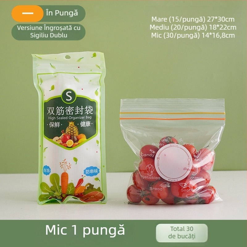 Pungă groasă pentru depozitare alimente, de calitate alimentară, cu fermoar etanș, pentru utilizare casnică, refrigerare și împărțire în porții