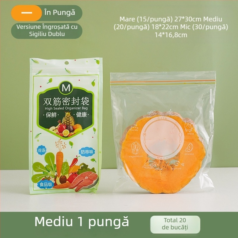 Pungă groasă pentru depozitare alimente, de calitate alimentară, cu fermoar etanș, pentru utilizare casnică, refrigerare și împărțire în porții