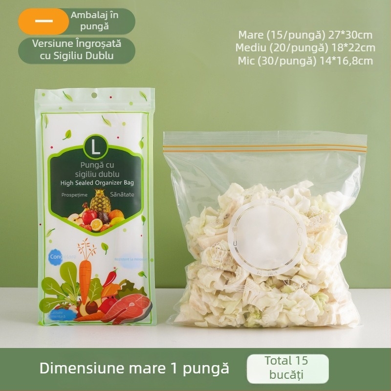 Pungă groasă pentru depozitare alimente, de calitate alimentară, cu fermoar etanș, pentru utilizare casnică, refrigerare și împărțire în porții