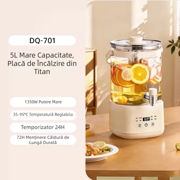 Ceainic de 5L din sticlă pentru ceaiuri cu flori, robinet, multifuncțional pentru casă și afaceri