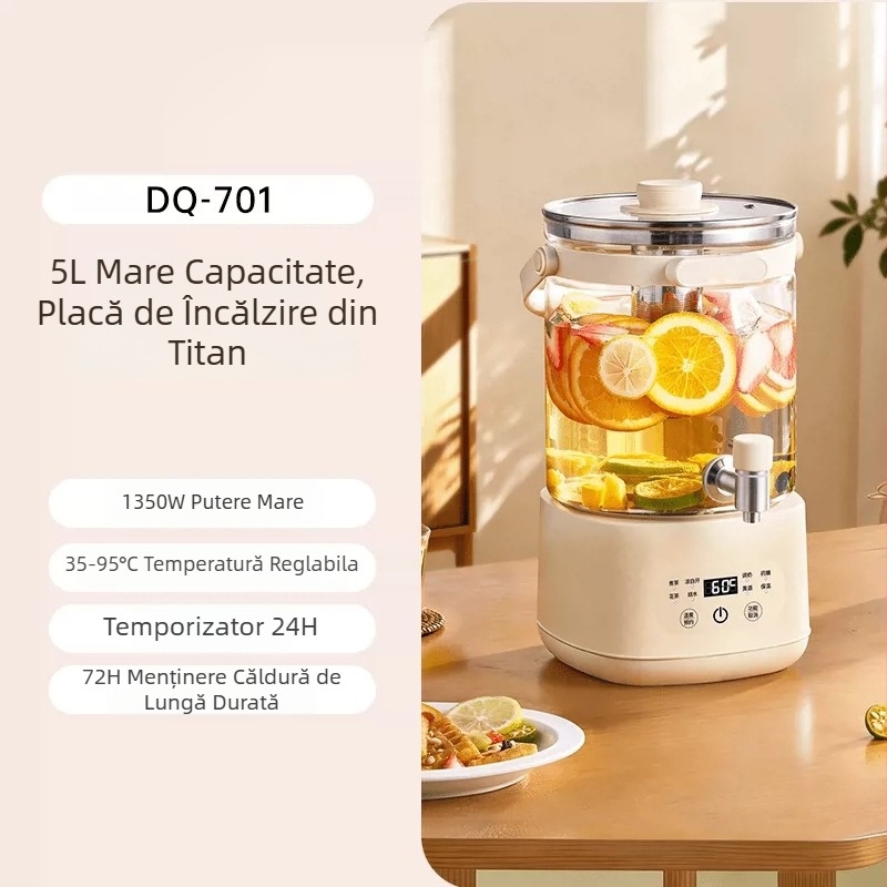 Ceainic de 5L din sticlă pentru ceaiuri cu flori, robinet, multifuncțional pentru casă și afaceri