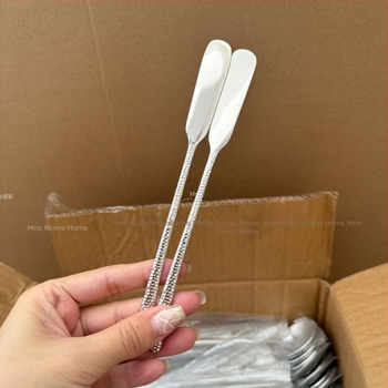 Minnow Home 316 oțel inoxidabil: spatulă pentru pâine, spatulă pentru gem, lingură de amestec pentru cafea și pentru pahar, lungă, groasă, cu textură ciocănită