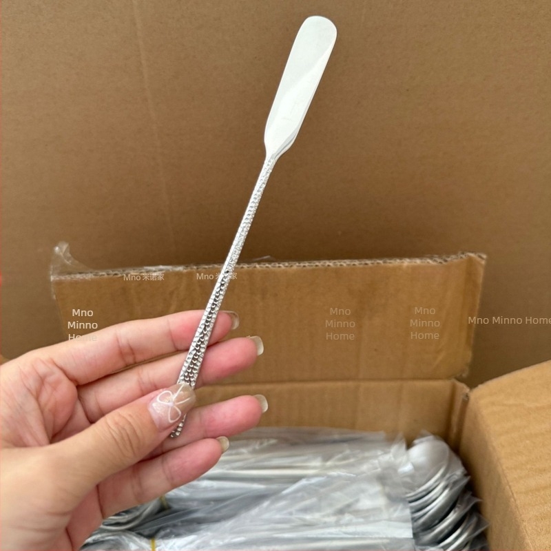 Minnow Home 316 oțel inoxidabil: spatulă pentru pâine, spatulă pentru gem, lingură de amestec pentru cafea și pentru pahar, lungă, groasă, cu textură ciocănită