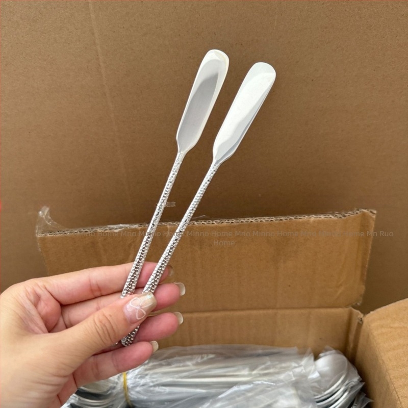 Minnow Home 316 oțel inoxidabil: spatulă pentru pâine, spatulă pentru gem, lingură de amestec pentru cafea și pentru pahar, lungă, groasă, cu textură ciocănită