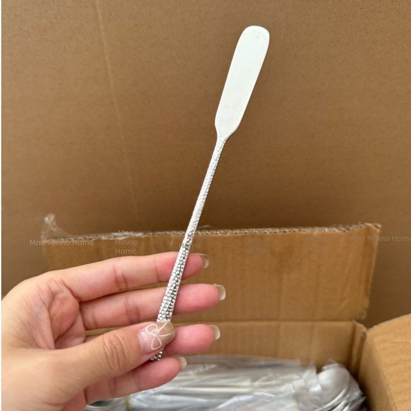 Minnow Home 316 oțel inoxidabil: spatulă pentru pâine, spatulă pentru gem, lingură de amestec pentru cafea și pentru pahar, lungă, groasă, cu textură ciocănită