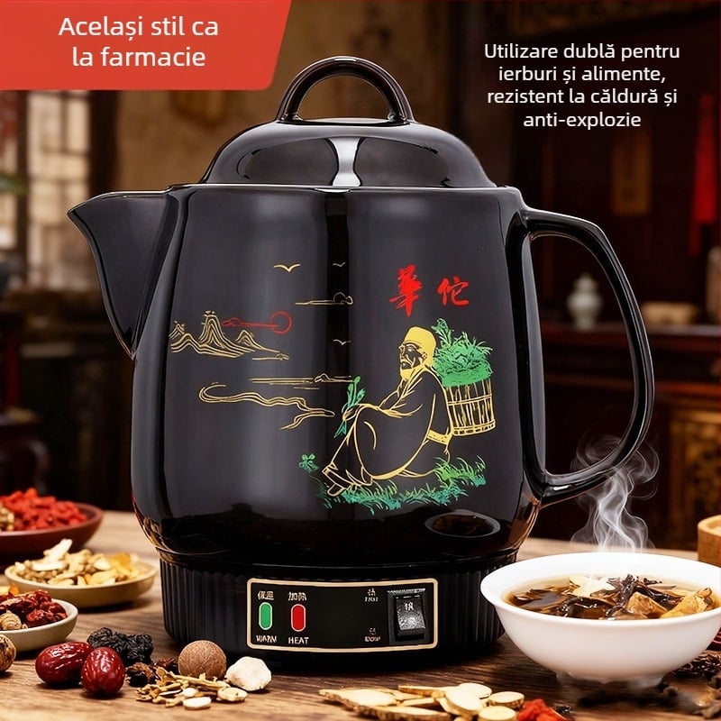 Oală electrică de decoctare pentru medicina tradițională chineză, din ceramică, complet automat, capacitate 4 L, uz casnic, menținere automată a temperaturii și protecție împotriva uscării.
