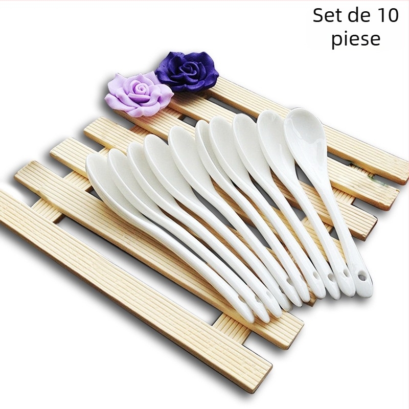 Set de 5 linguri ceramice albe, pentru cafea, amestecare și condimente