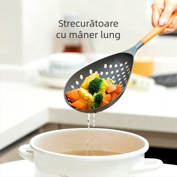 Lingură-țedă cu mâner lung, anti-alunecare, pentru dumplings și wonton, sită bucătărie, mare
