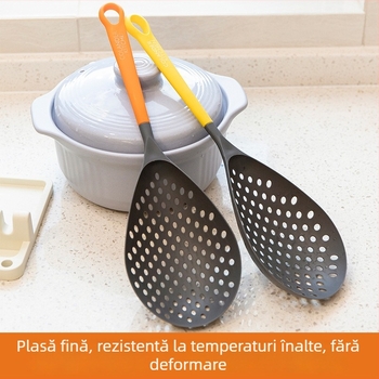 Lingură-țedă cu mâner lung, anti-alunecare, pentru dumplings și wonton, sită bucătărie, mare