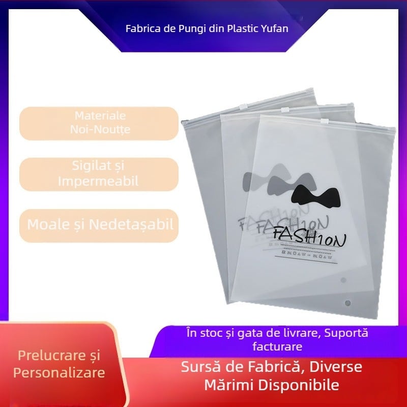 Pungi biodegradabile PE pentru ambalare, transparente, cu suprafață mată pentru haine, lenjerie, șosete și prosoape; pungi cu fermoar pentru depozitare și pungi auto-seal pentru îmbrăcăminte