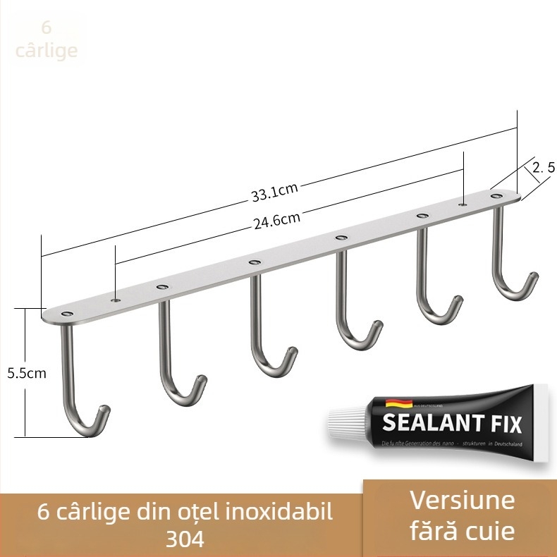 Suport de ușă din oțel inoxidabil 304, cu un rând lung de cârlige pentru pahare