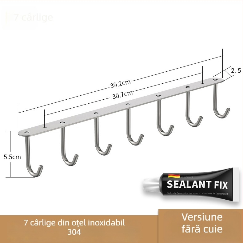 Suport de ușă din oțel inoxidabil 304, cu un rând lung de cârlige pentru pahare