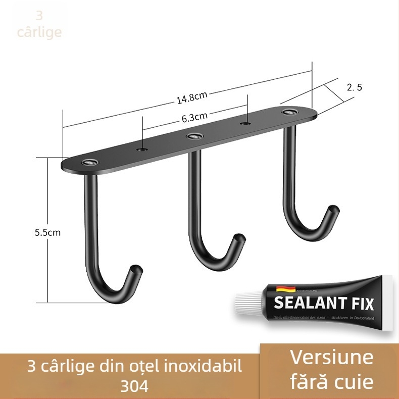 Suport de ușă din oțel inoxidabil 304, cu un rând lung de cârlige pentru pahare