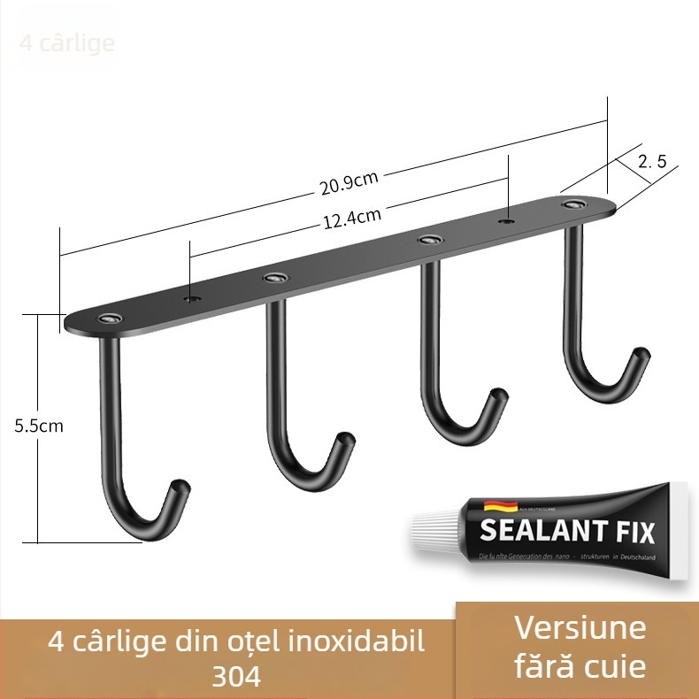 Suport de ușă din oțel inoxidabil 304, cu un rând lung de cârlige pentru pahare