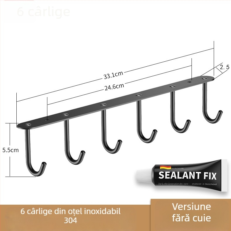 Suport de ușă din oțel inoxidabil 304, cu un rând lung de cârlige pentru pahare