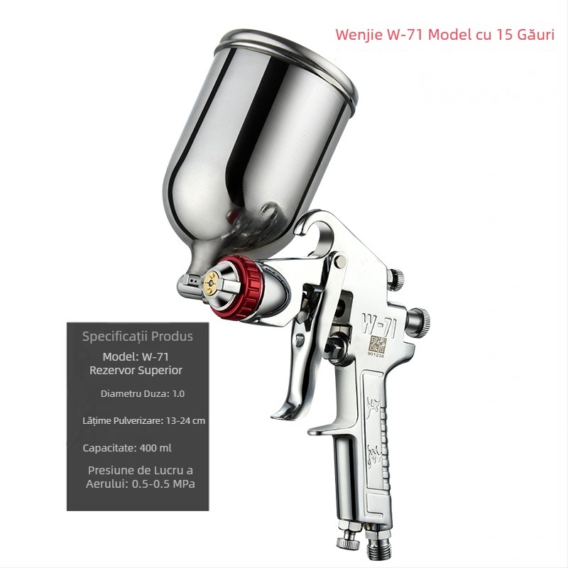 Pistol de vopsit auto Wen Jie W-71, vas superior W77 și vas inferior F75, atomizare înaltă