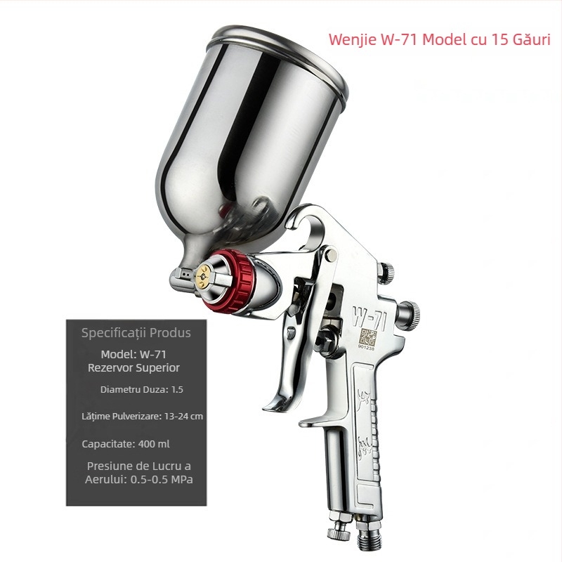 Pistol de vopsit auto Wen Jie W-71, vas superior W77 și vas inferior F75, atomizare înaltă