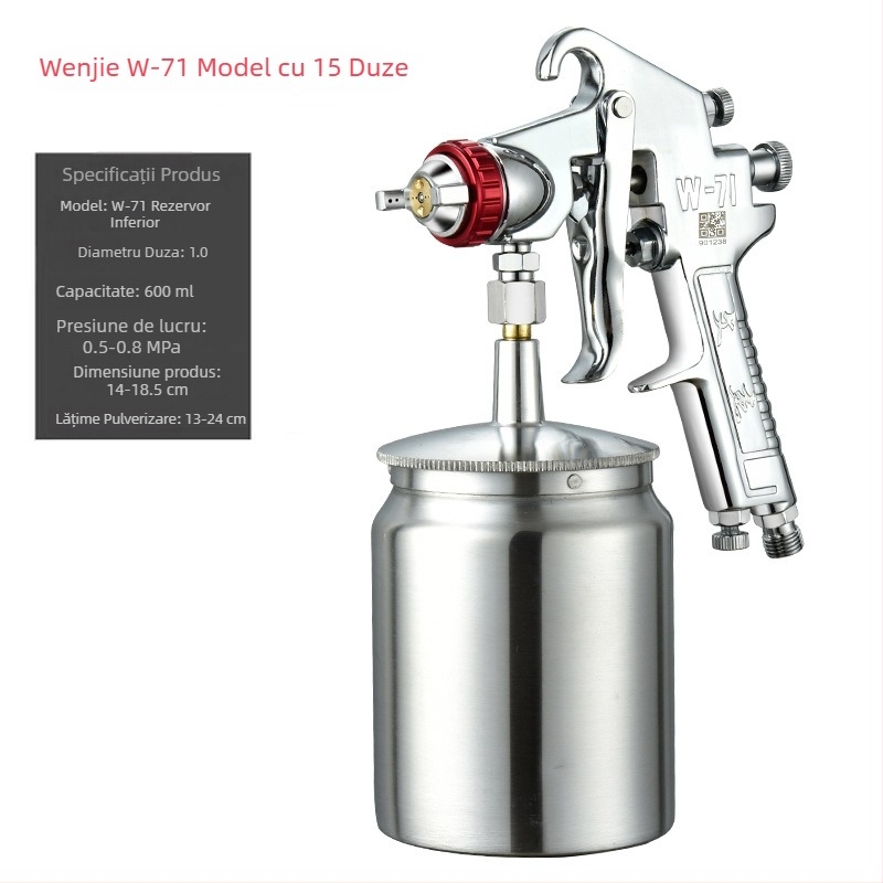 Pistol de vopsit auto Wen Jie W-71, vas superior W77 și vas inferior F75, atomizare înaltă
