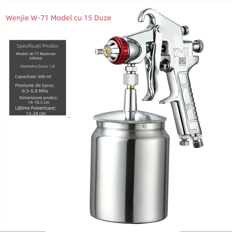 Pistol de vopsit auto Wen Jie W-71, vas superior W77 și vas inferior F75, atomizare înaltă