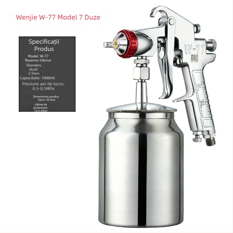 Pistol de vopsit auto Wen Jie W-71, vas superior W77 și vas inferior F75, atomizare înaltă