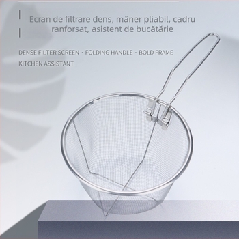 Coș de strecurat cu mâner lung, sită pentru paste, sită manuală, mare strecurătoare din oțel inoxidabil, coș pentru prăjit, filtru de ulei