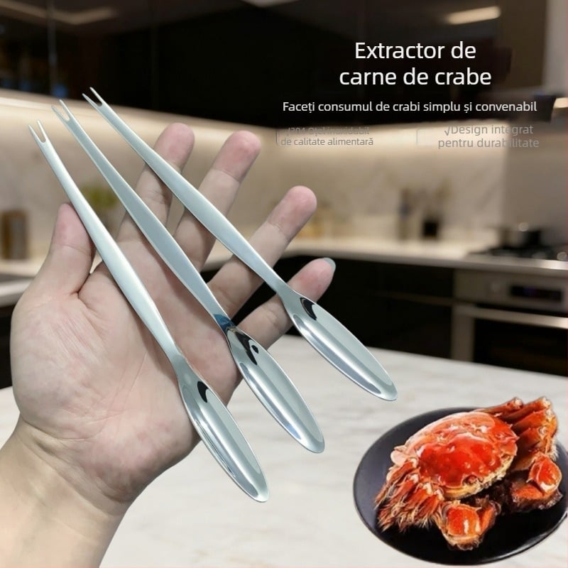 Set din oțel inoxidabil 304 pentru crab – opt piese cu instrumente pentru despărțire, ac pentru carne și lingură pentru crab