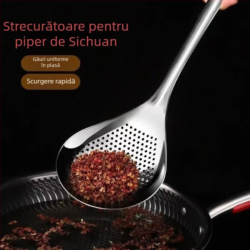 Set din oțel inoxidabil pentru strecurare și lingură pentru tăiței și găluște, scurgere și prăjire